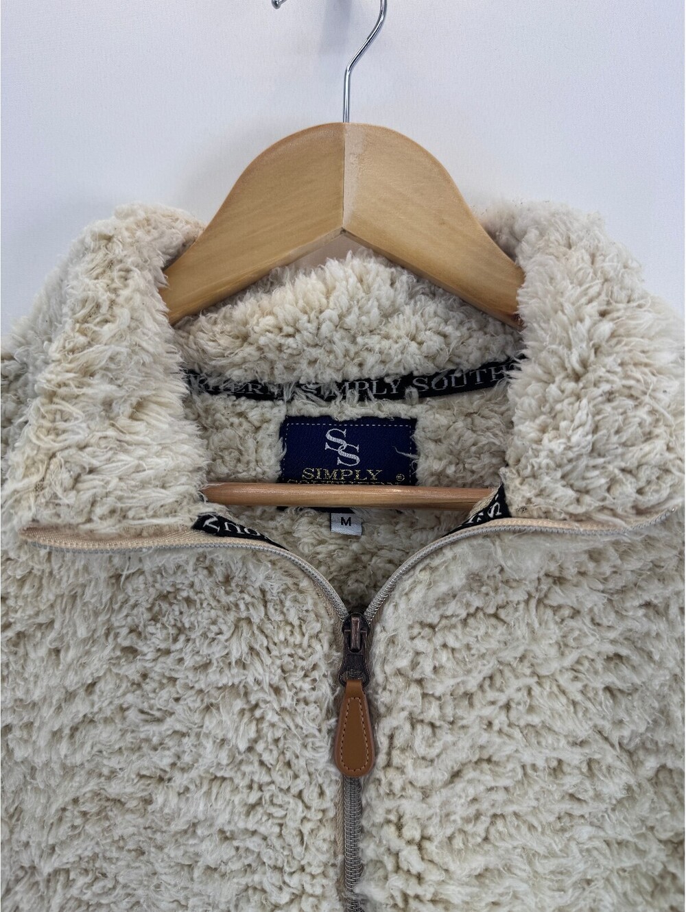 Simply Southern SOFT Sherpa Preppy Pullover Women's M Cream Quarter Zip Fuzzy - Picture 3 of 10